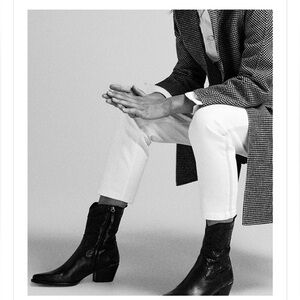 Massimo Dutti Black Leather Cowboy Boots